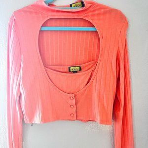 PLUS SIZE CROPPED TOP AND TOPPER SET - ORANGE